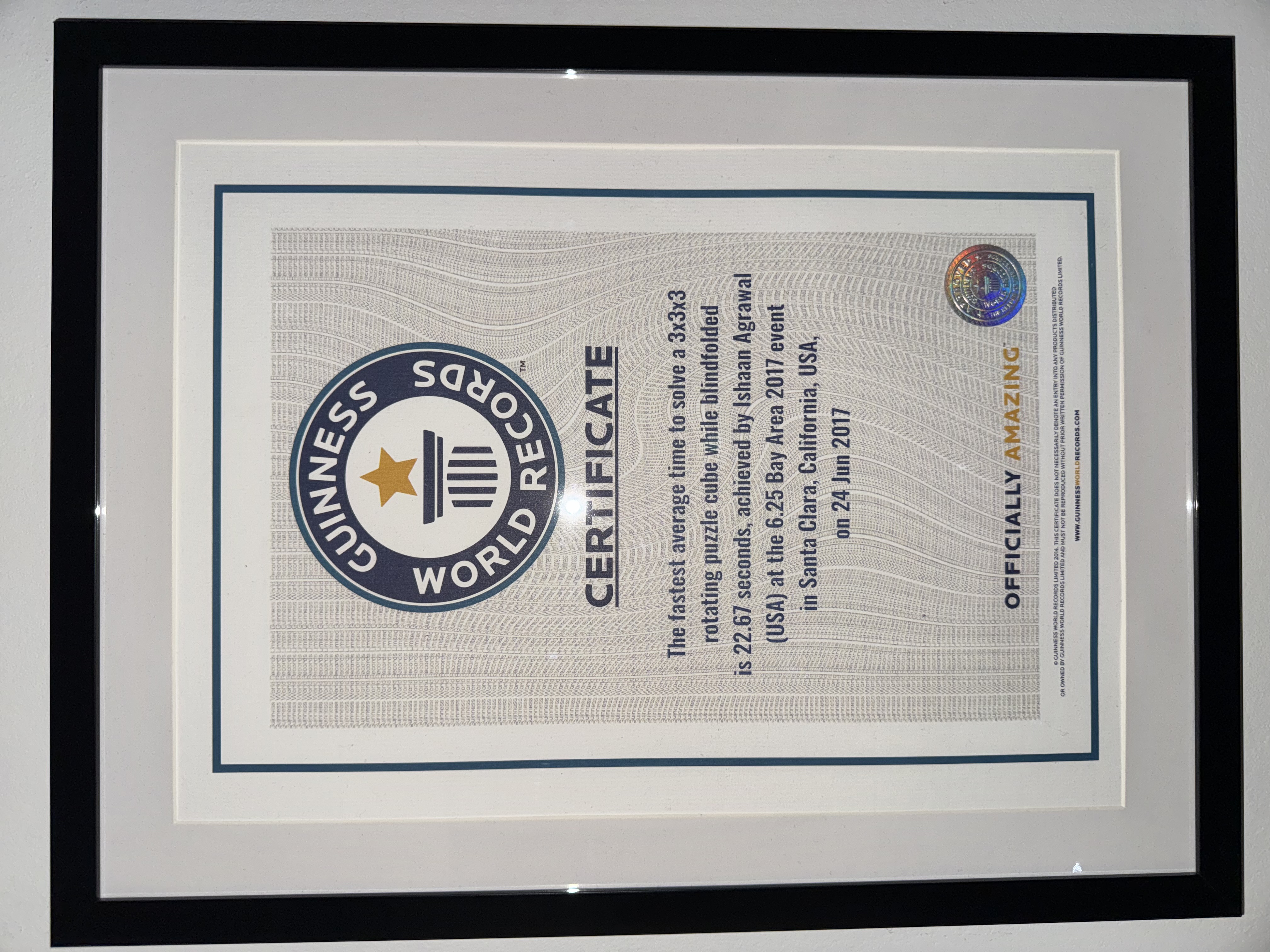 Guinness World Record Certificate
